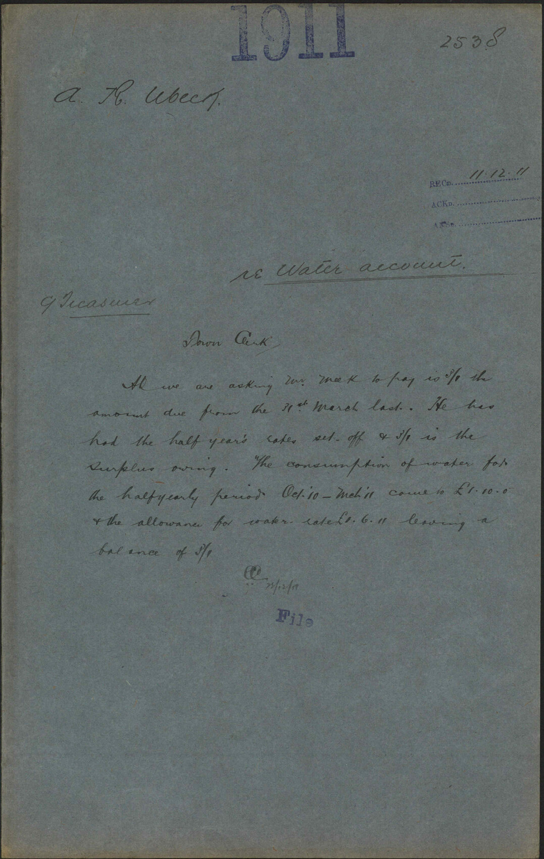 Re water account - A R Meek