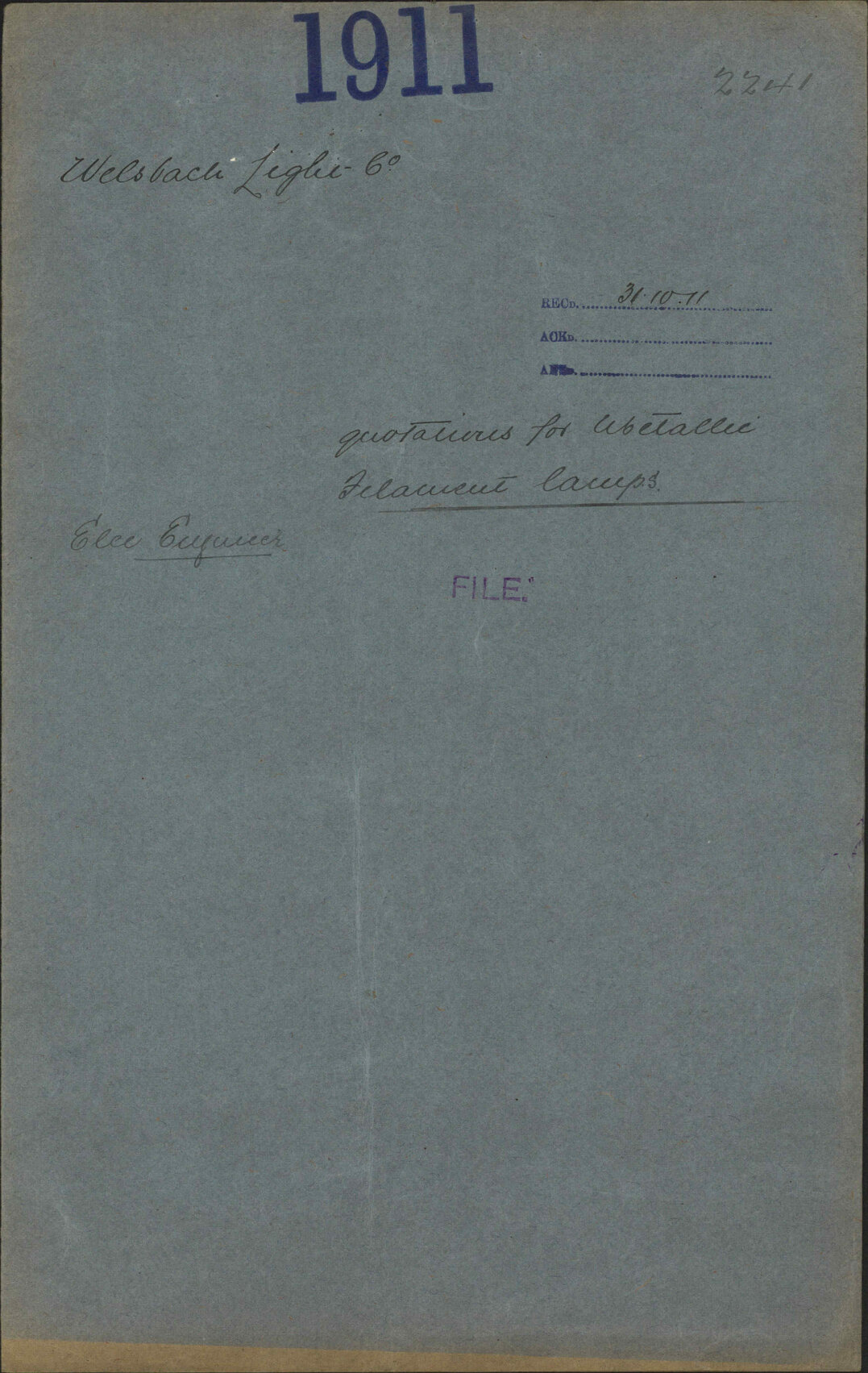 Quotations for metallic filament lamps - Welsbach Light Co