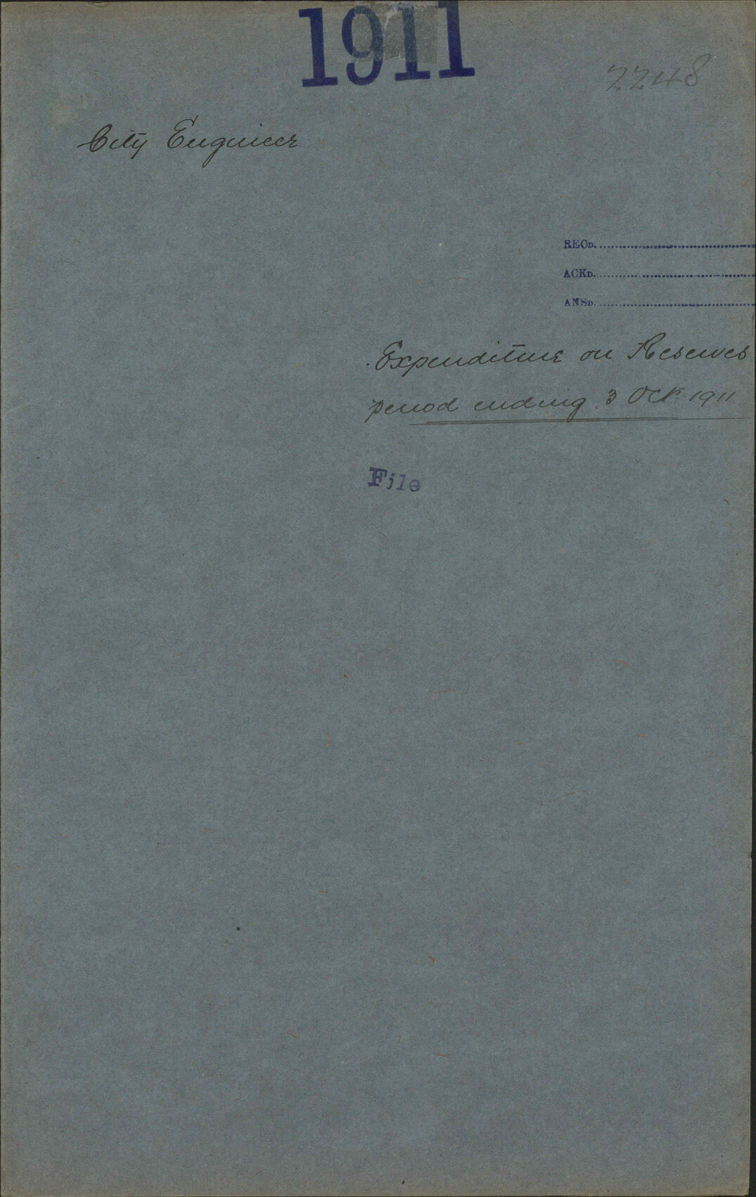 Expenditure on Reserves, period ending 3 October 1911 - City Engineer
