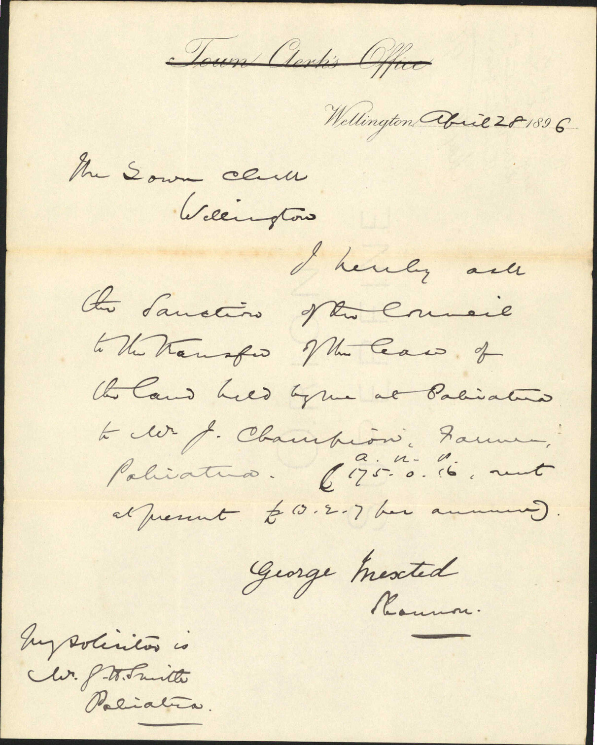 Asking sanction to transfer of lease - George Mexted, Shannon