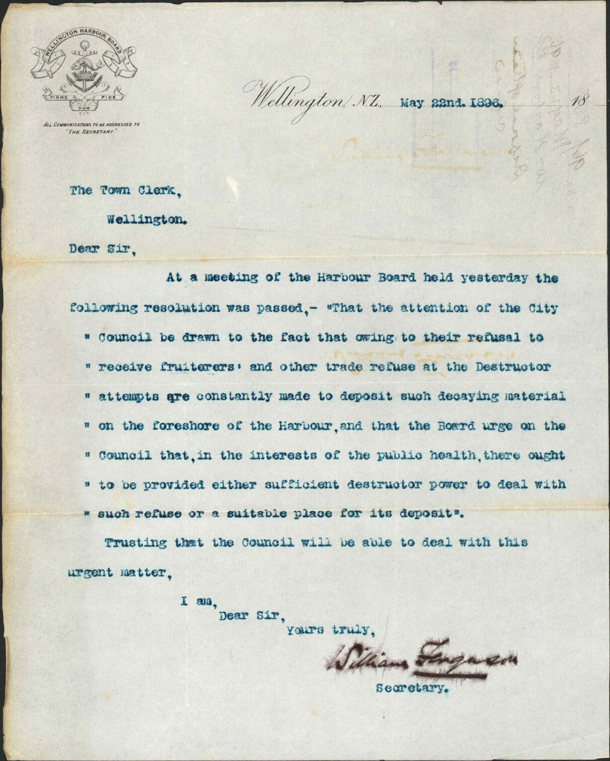 Disposal of trade refuse - Wellington Harbour Board