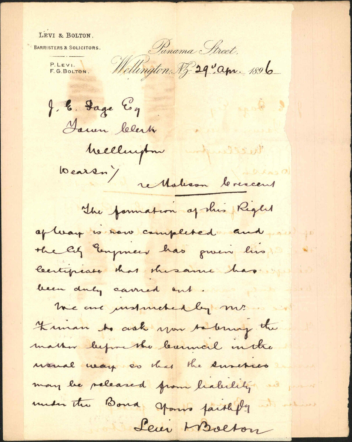 Hobson Crescent (asking release of bond) - Levi &amp; Bolton