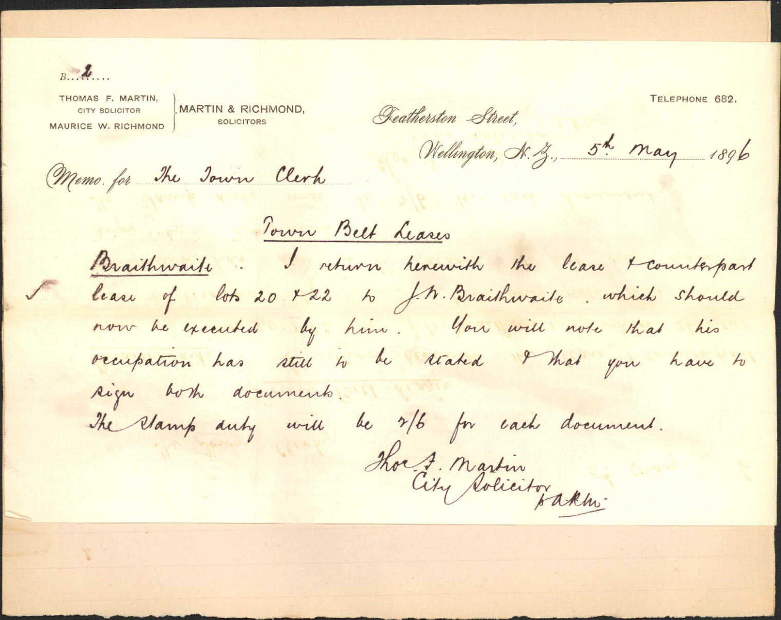 Braithwaite's Town Belt lease - City Solicitor