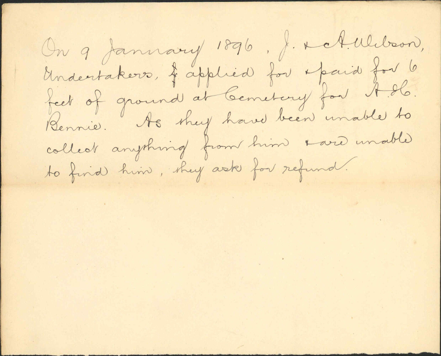 Application for refund of amount paid for land at Cemetery - J and A Wilson