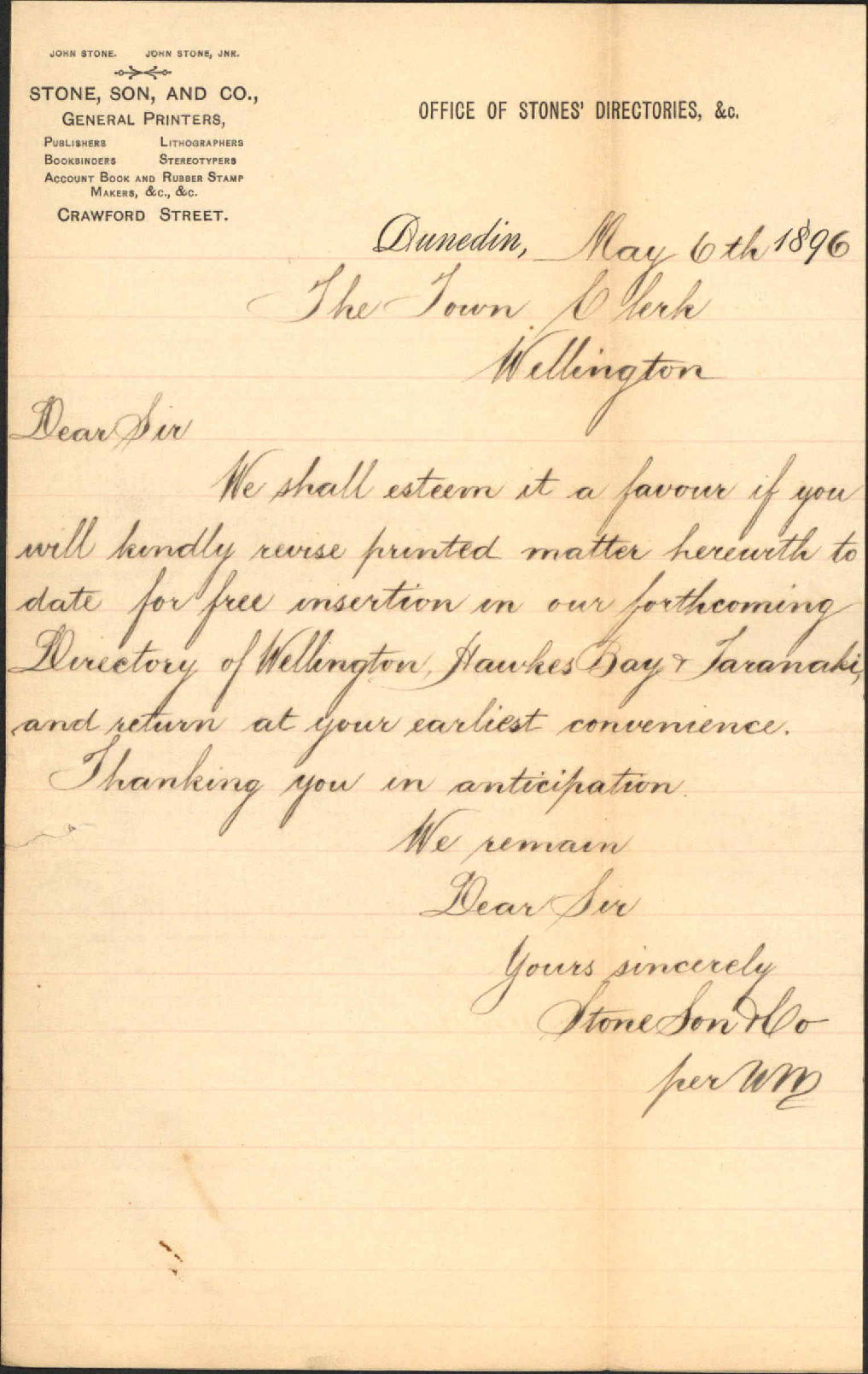 Asking particulars for directory - Stone, Son &amp; Company