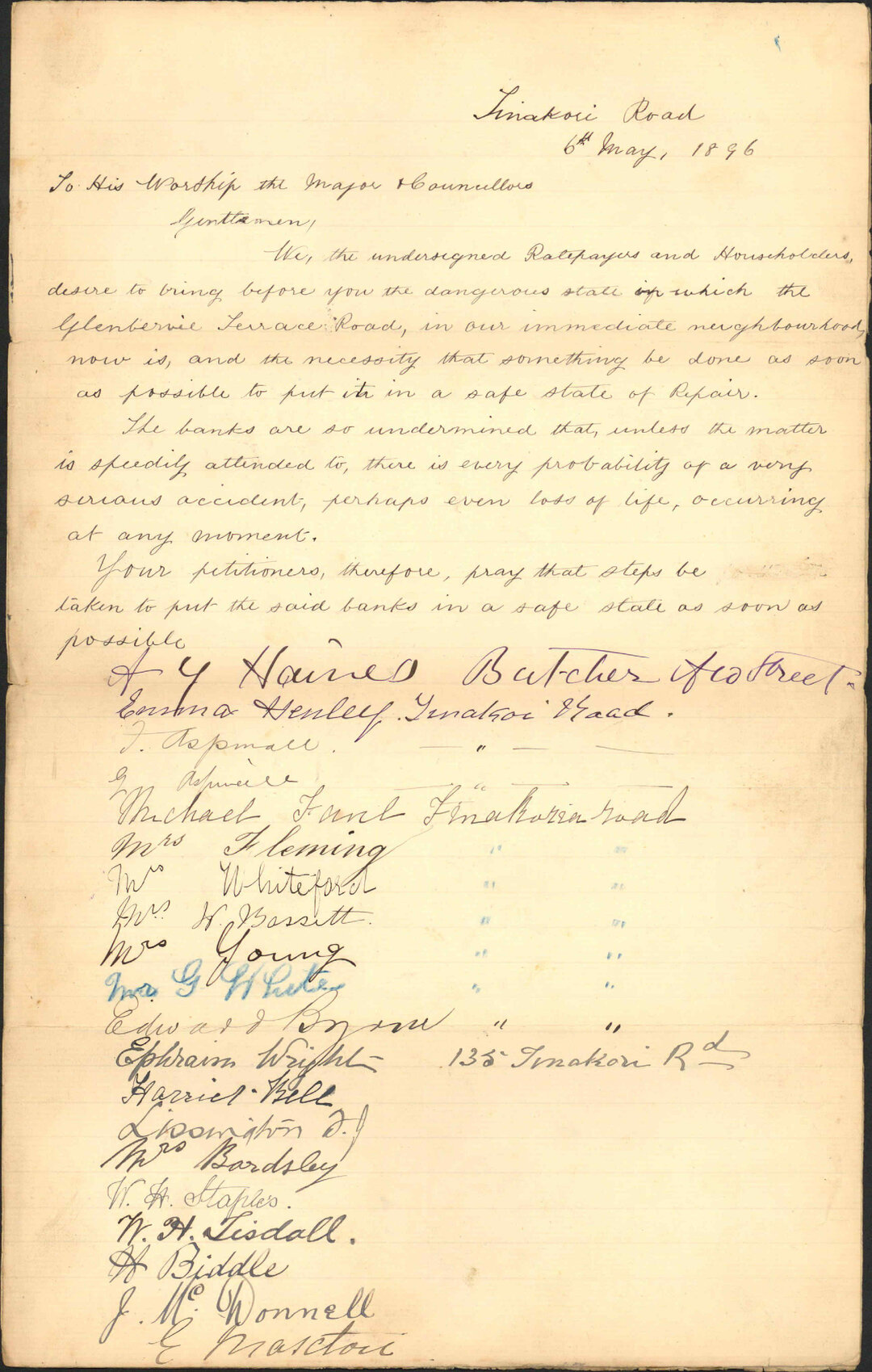 Petition regarding Glenbervie Road - A G Haines and others
