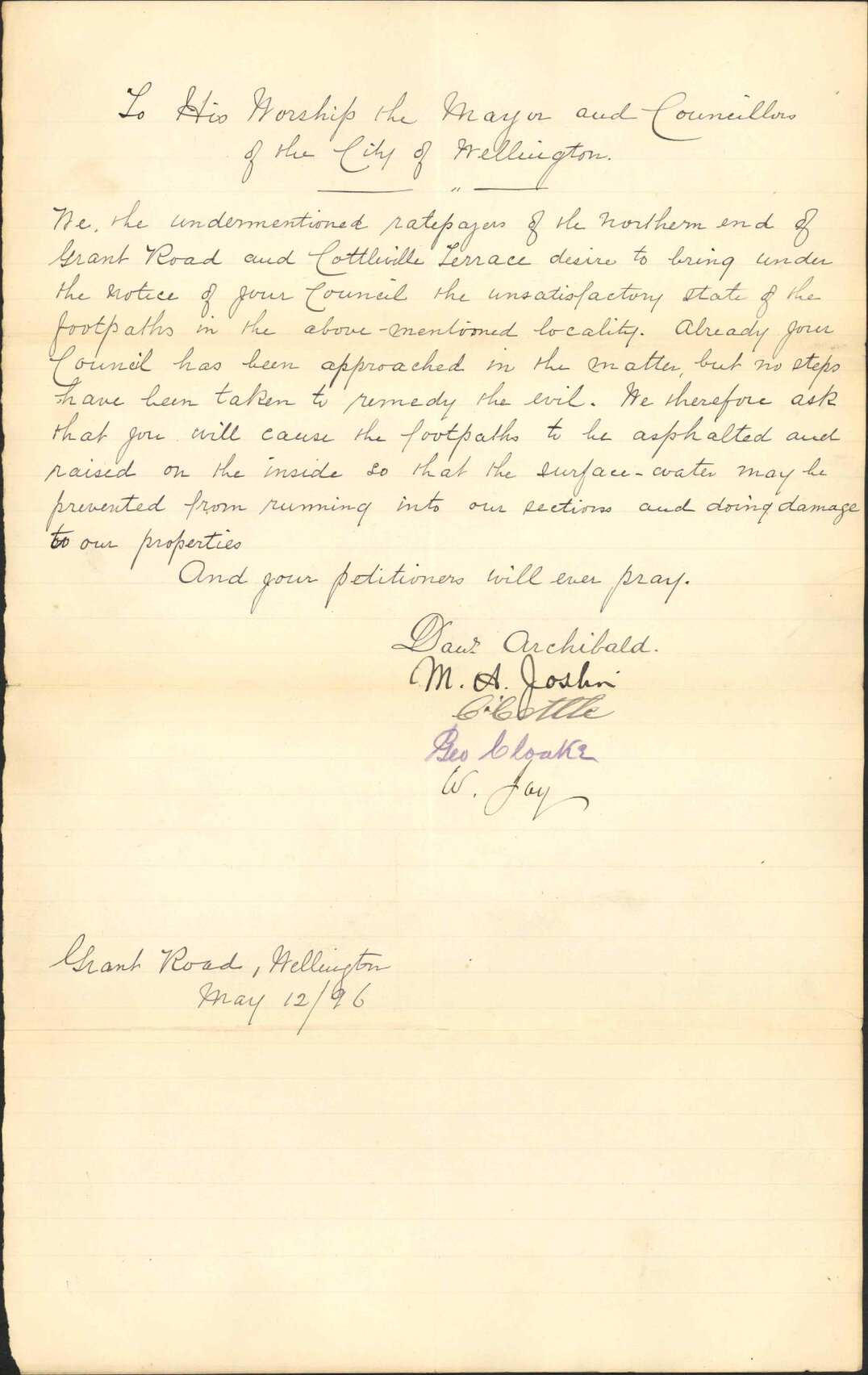 Footpaths at Grant Road and Cottleville Terrace - D Archibald and others