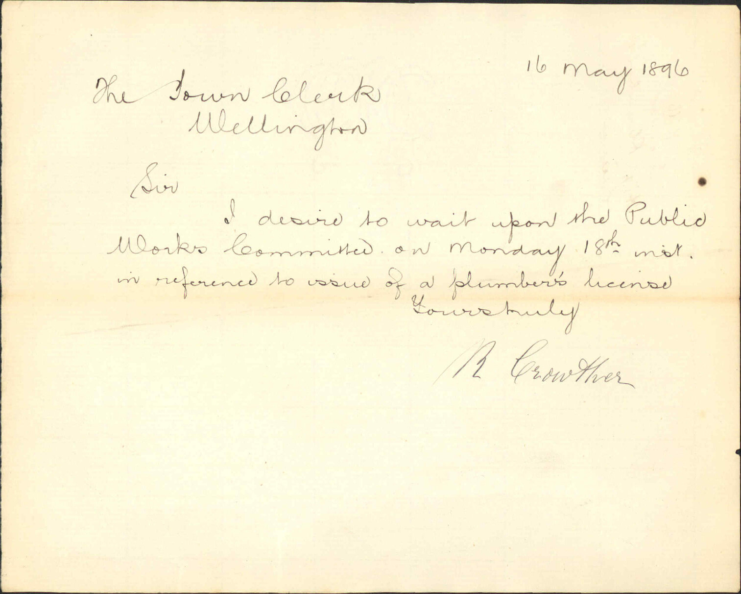 His plumber's license - R Crowther