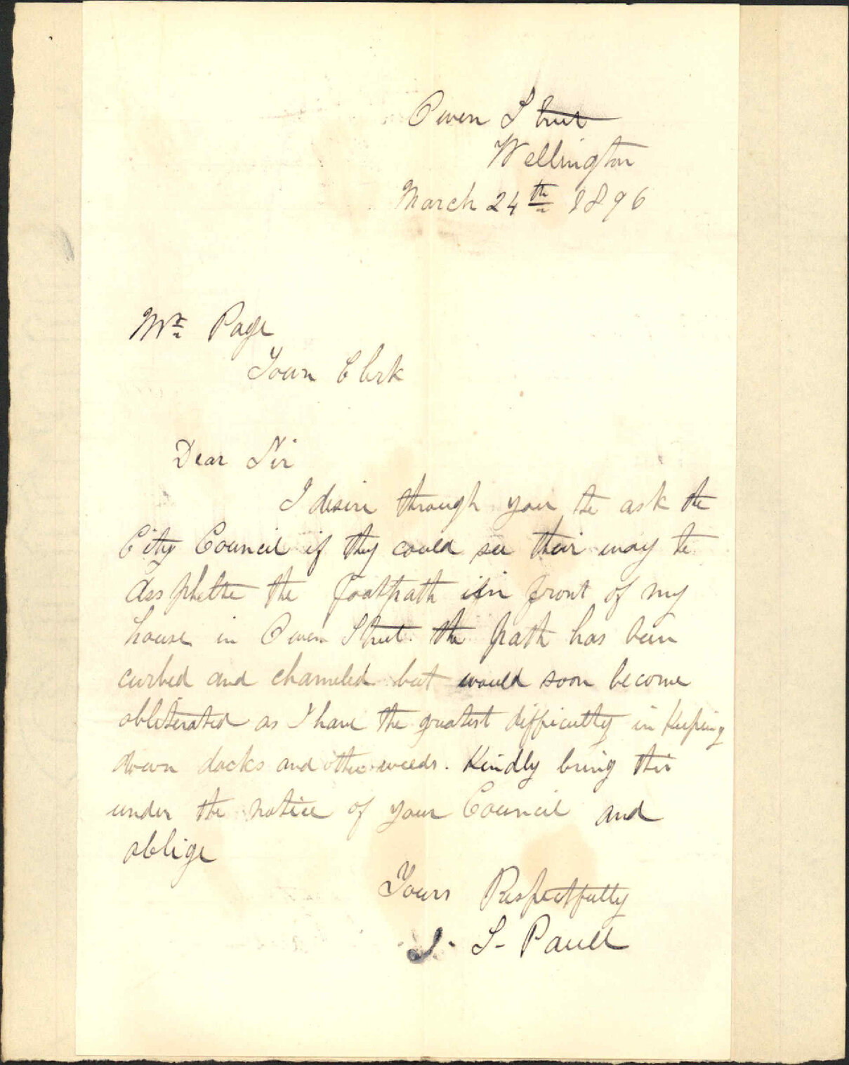 Further regarding repairs to Owen Street - J S Paul