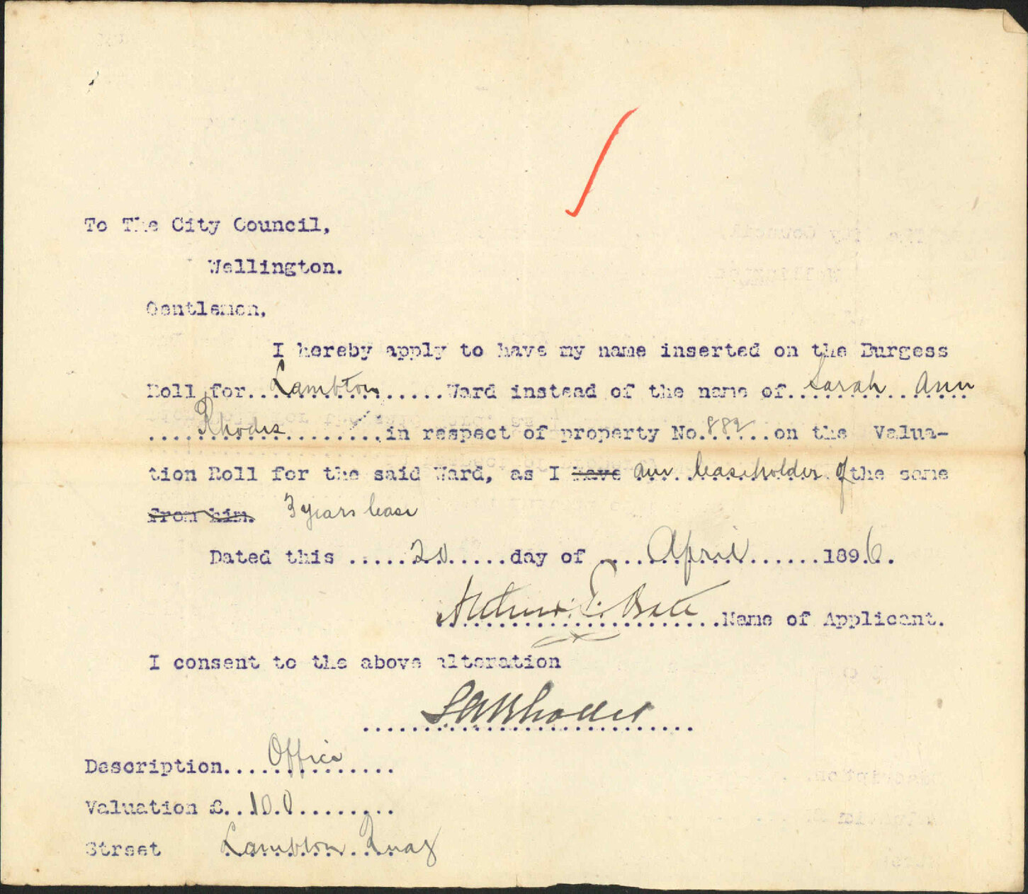 Asking alteration of Burgess Roll - A T Bate