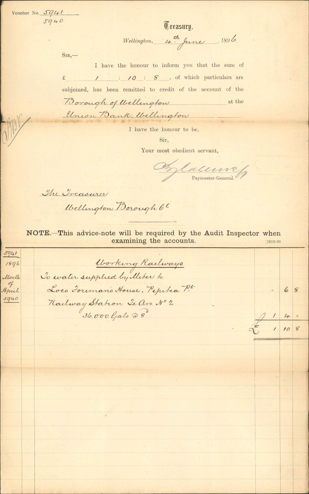 Advising payment of accounts - Treasury