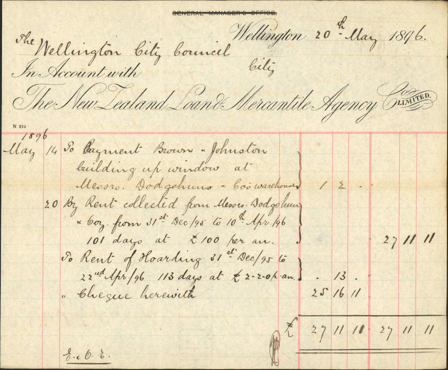 Rent of store at Victoria Street - New Zealand Loan and Mercantile Agency Company