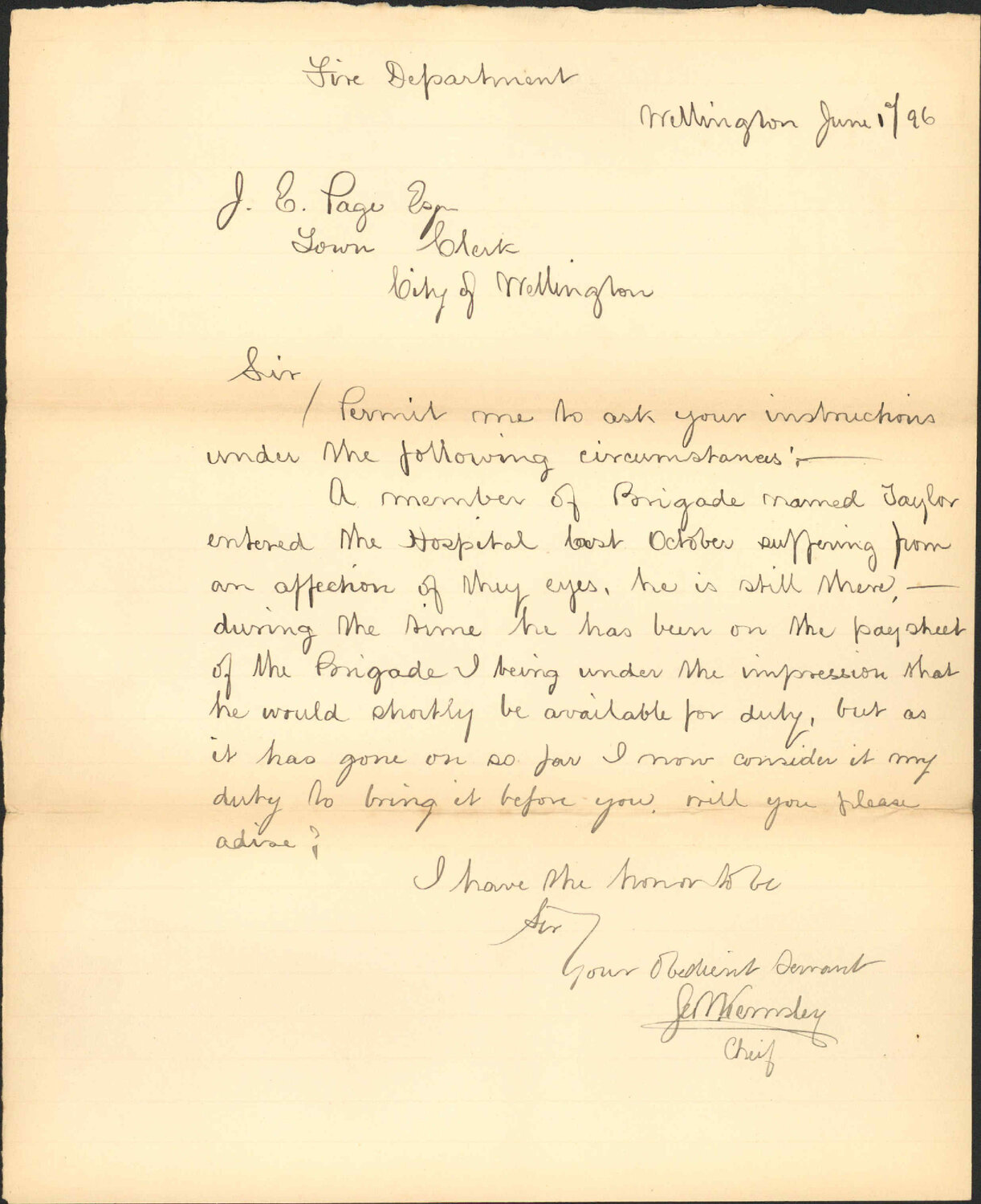 Fireman Taylor disabled - Captain, Fire Brigade