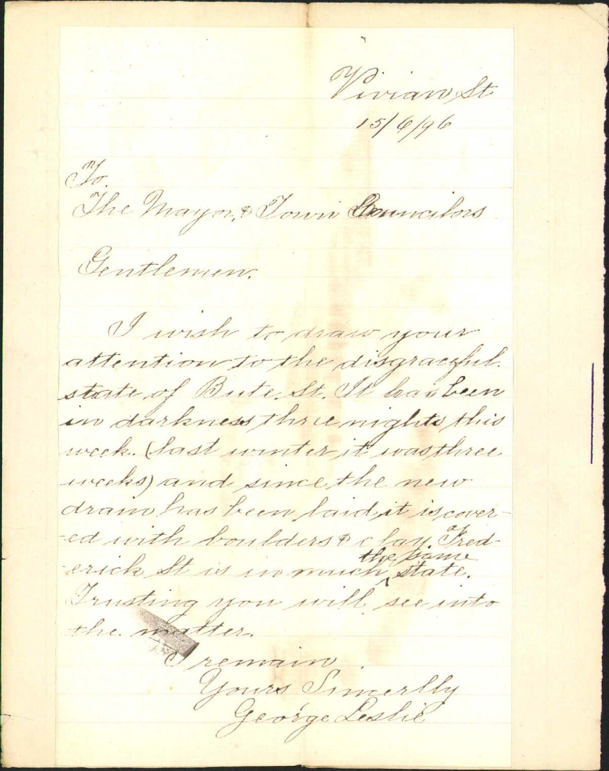 Repairs wanted at Bute Street and Frederick Street - George Leslie