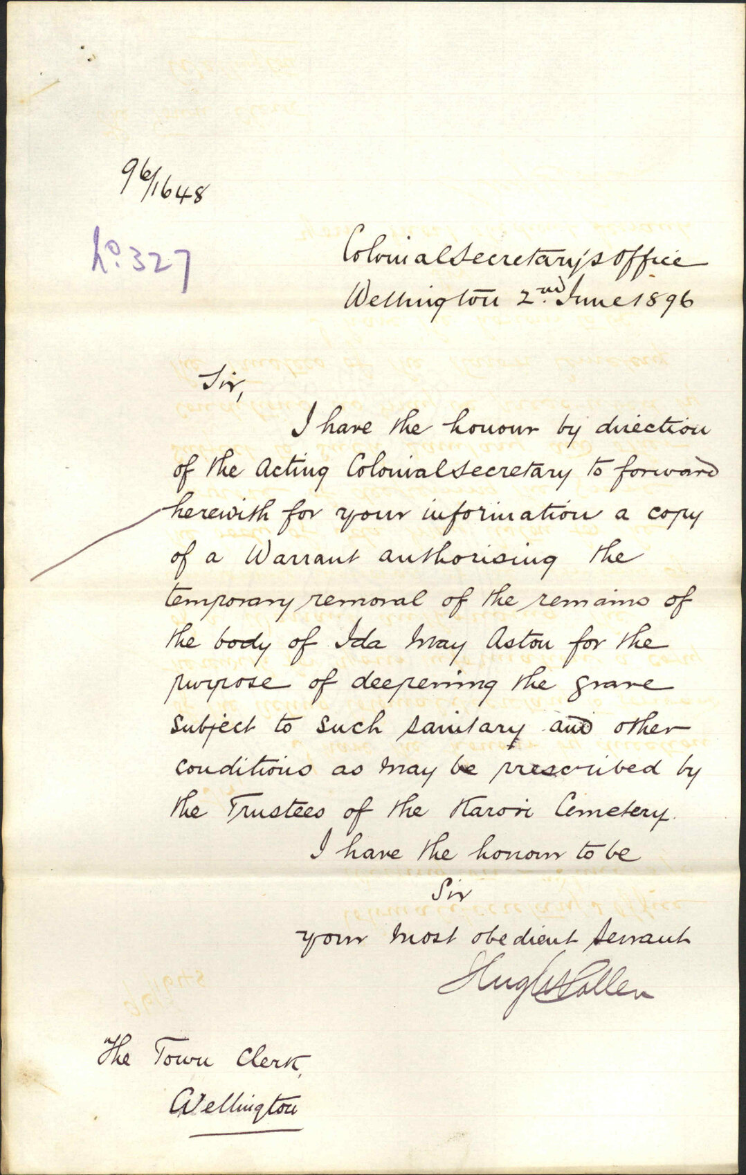 Disinterment at Cemetery - Colonial Secretary
