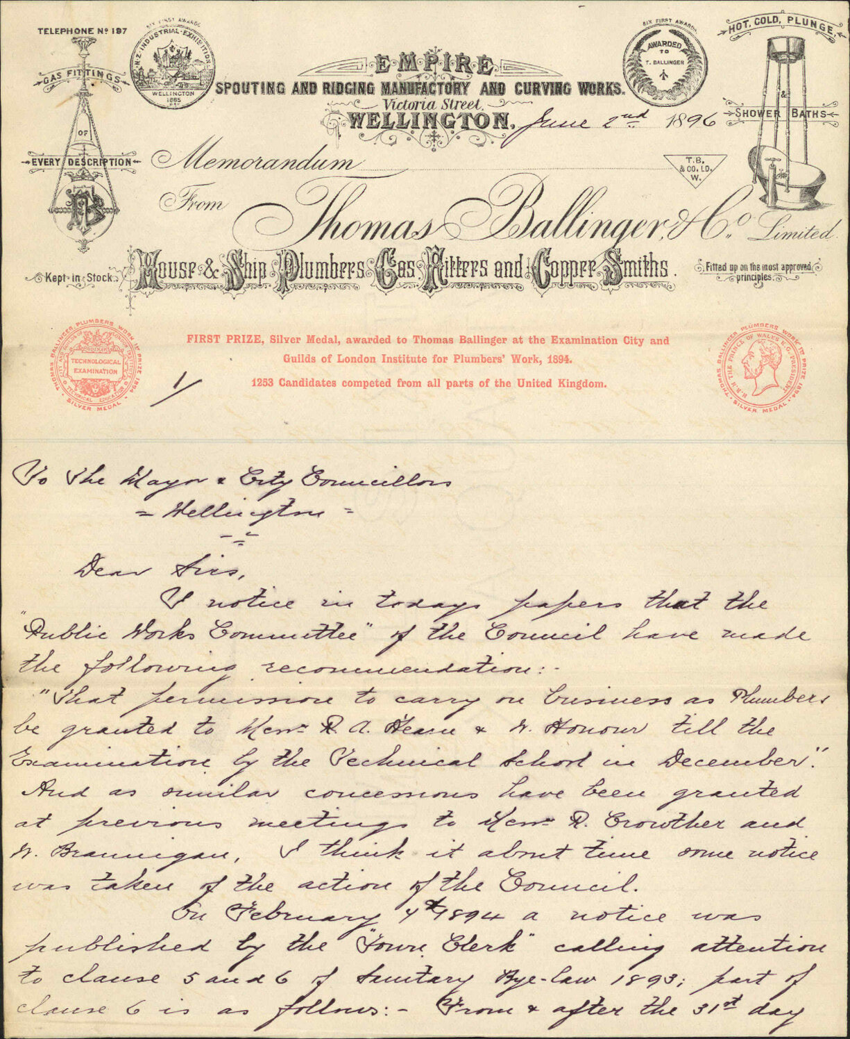 Plumber's licenses - Thomas Ballinger