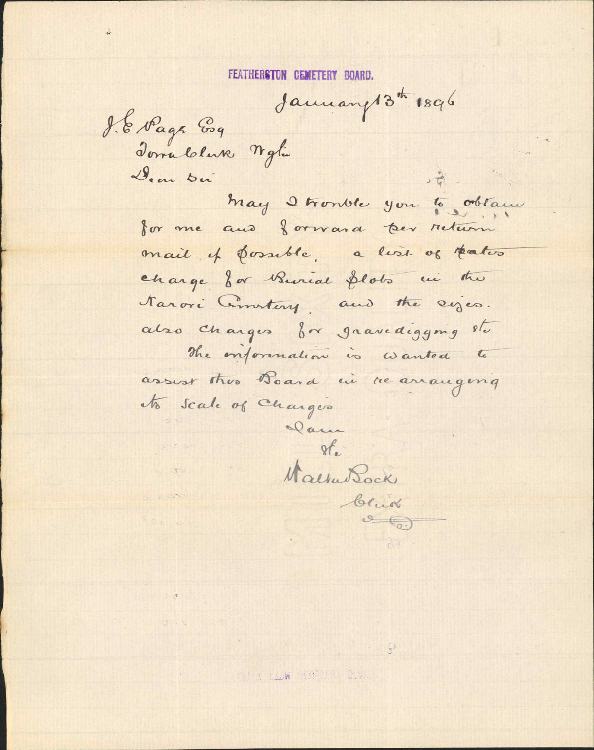 Enquiry regarding Cemetery charges - Featherston Cemetery Board