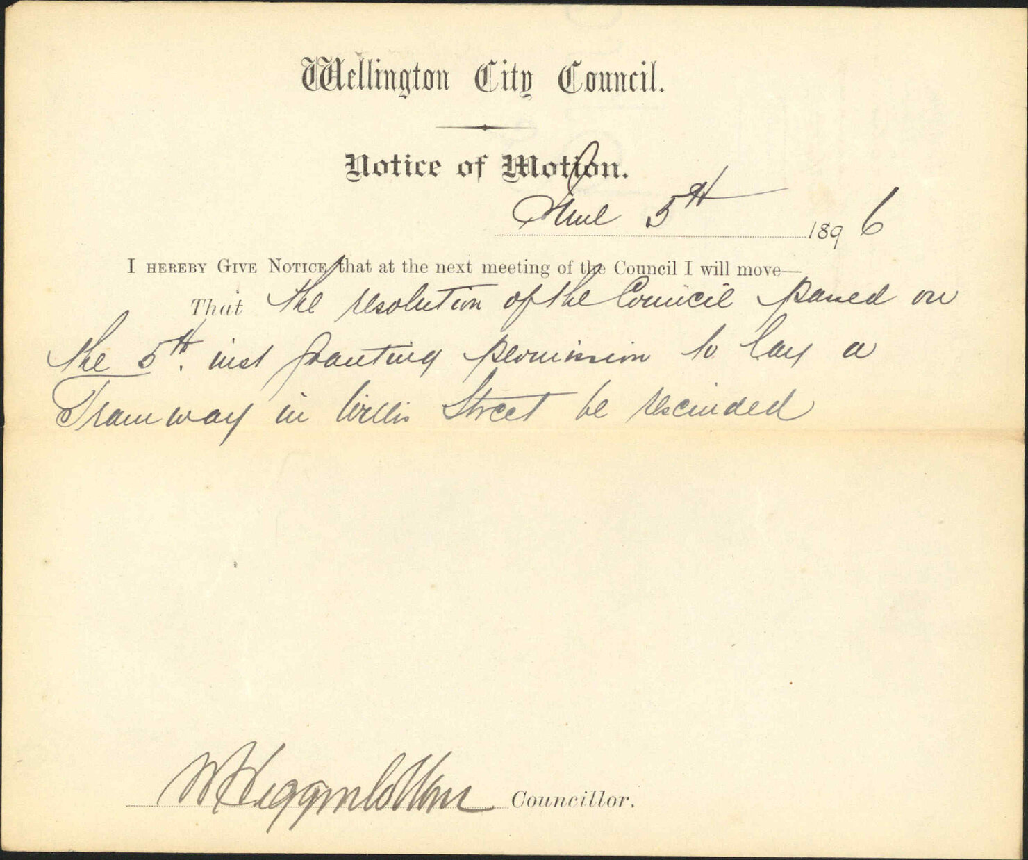 Notice of motion regarding tramways on footpath - Councillor Higginbottom