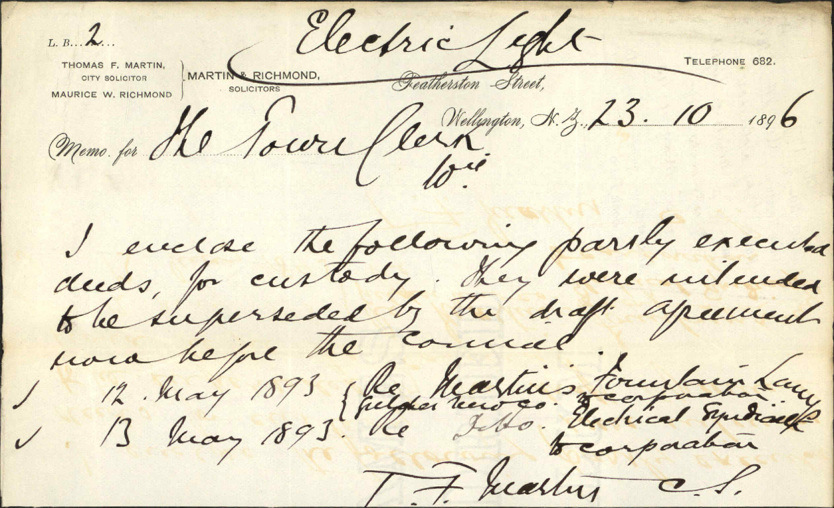 Electric light agreements of 12th and 13th May 1893 - City Solicitor