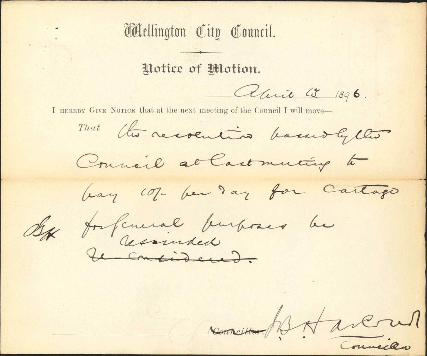 Cartage contract - Councillor Harcourt