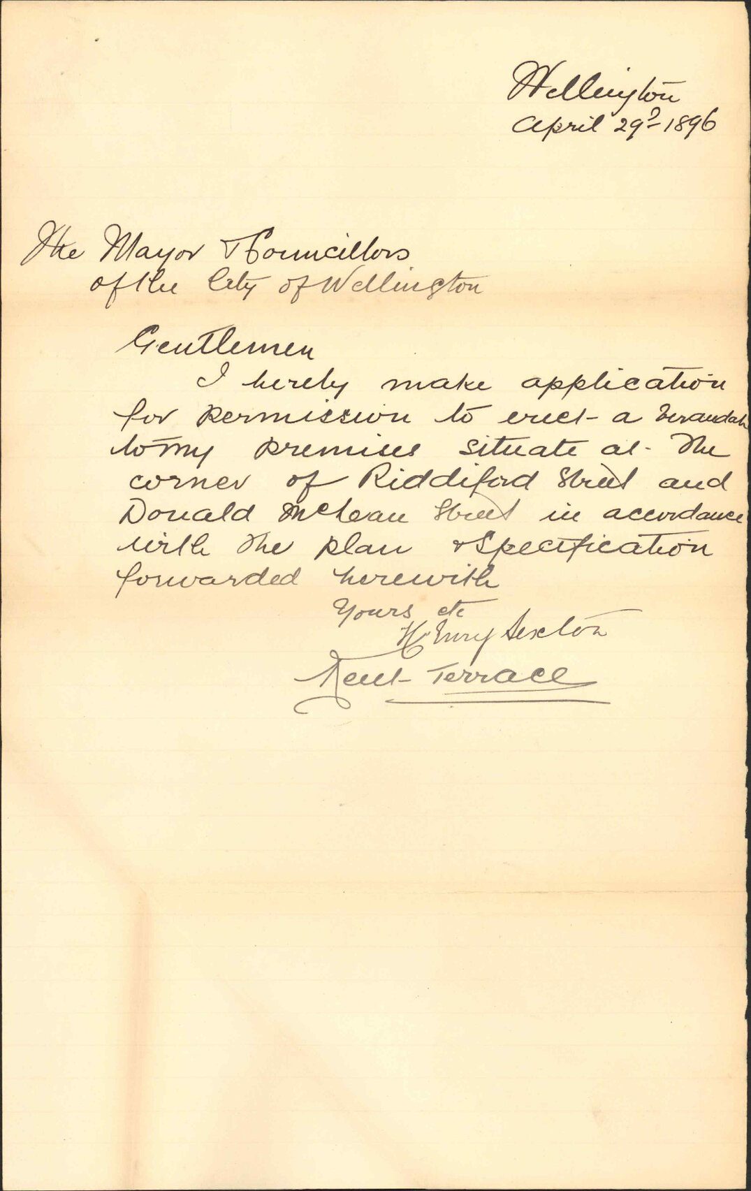 Application regarding verandah - Henry Sexton