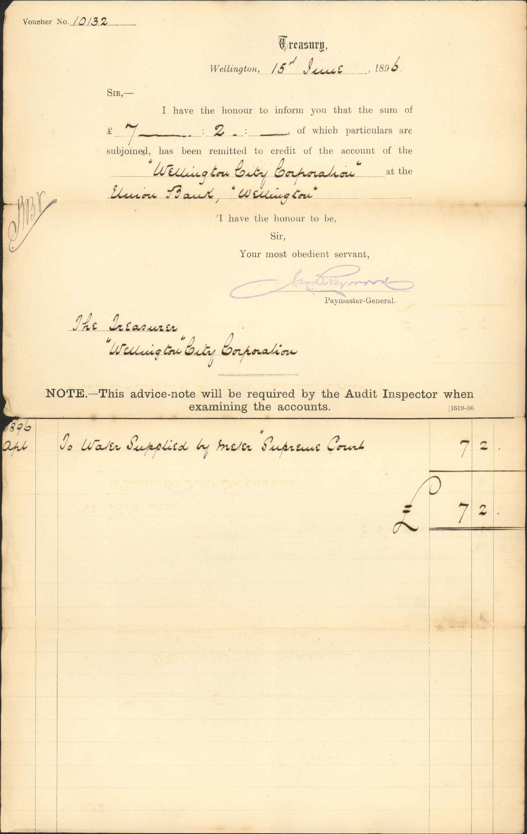 Advising payment of account - Treasury