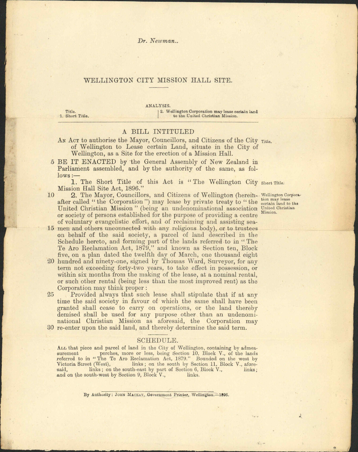 Site for Mission Hall - United Christian Mission