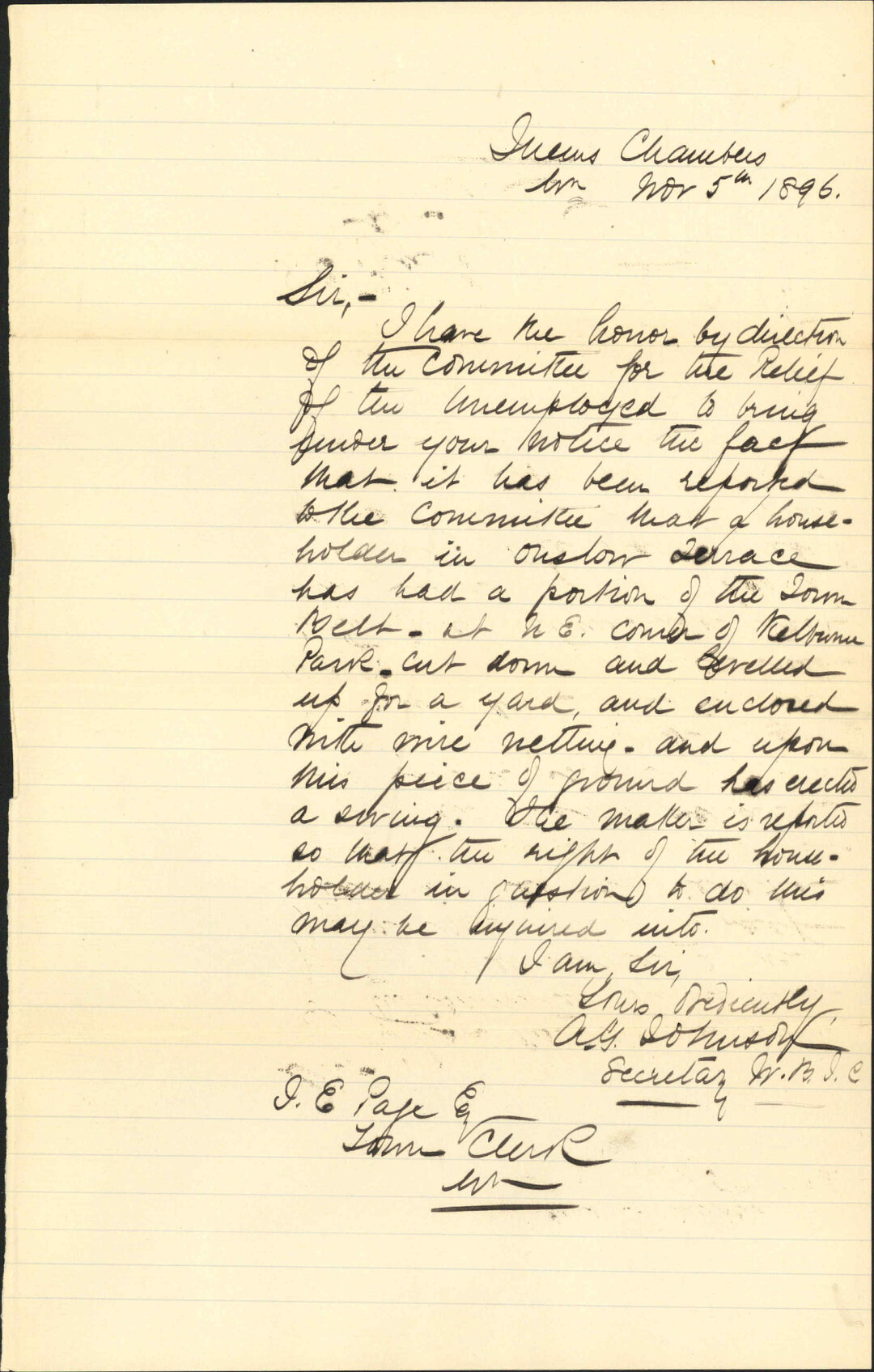 Householder enclosing portion of Town Belt - Wellington Benevolent Institution