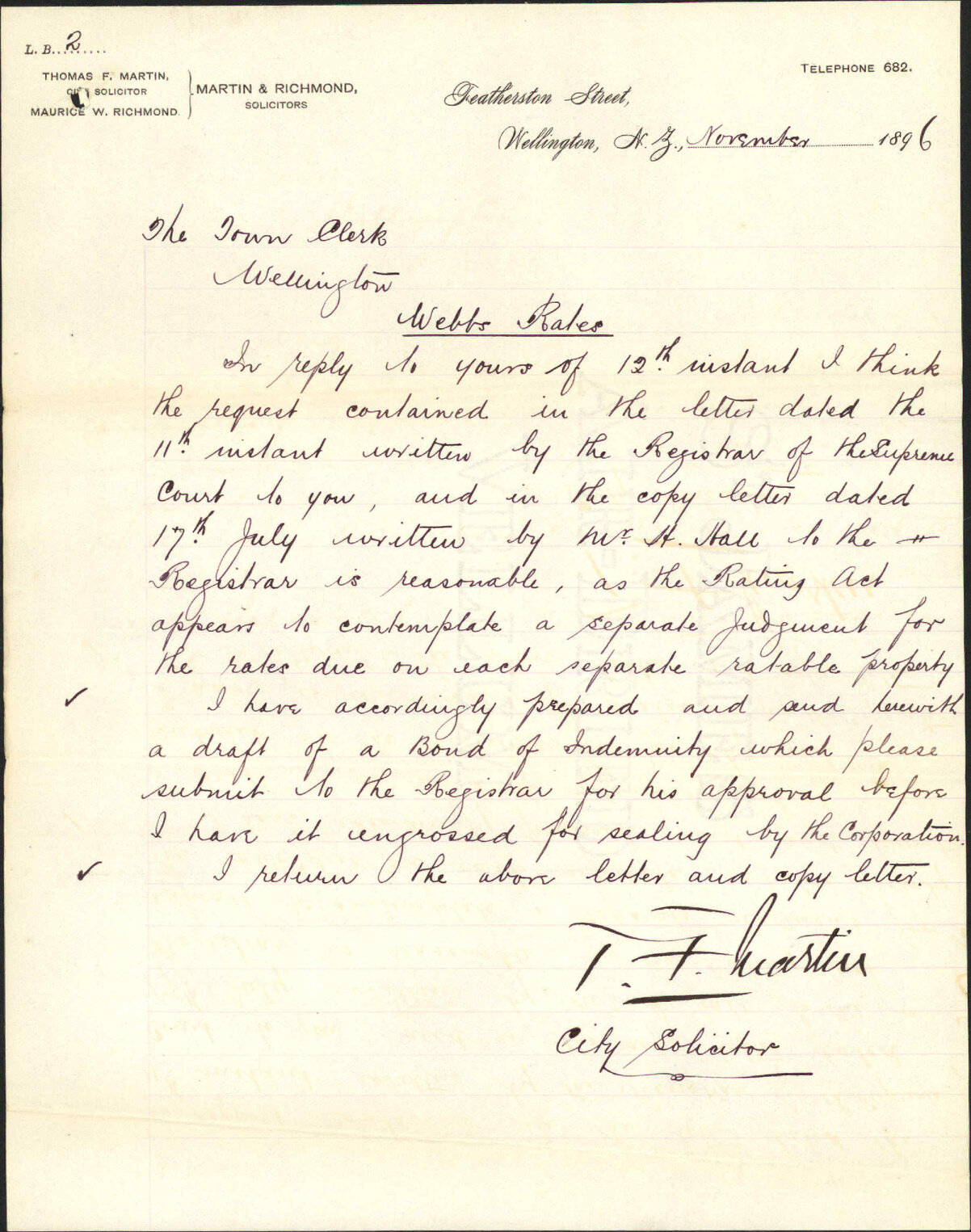 Proceeding for arrears of rates, W C Webb - The Registrar of the Supreme Court