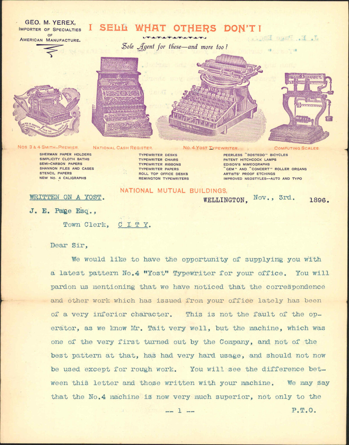 Yost typewriter - Yerex &amp; Jones Company