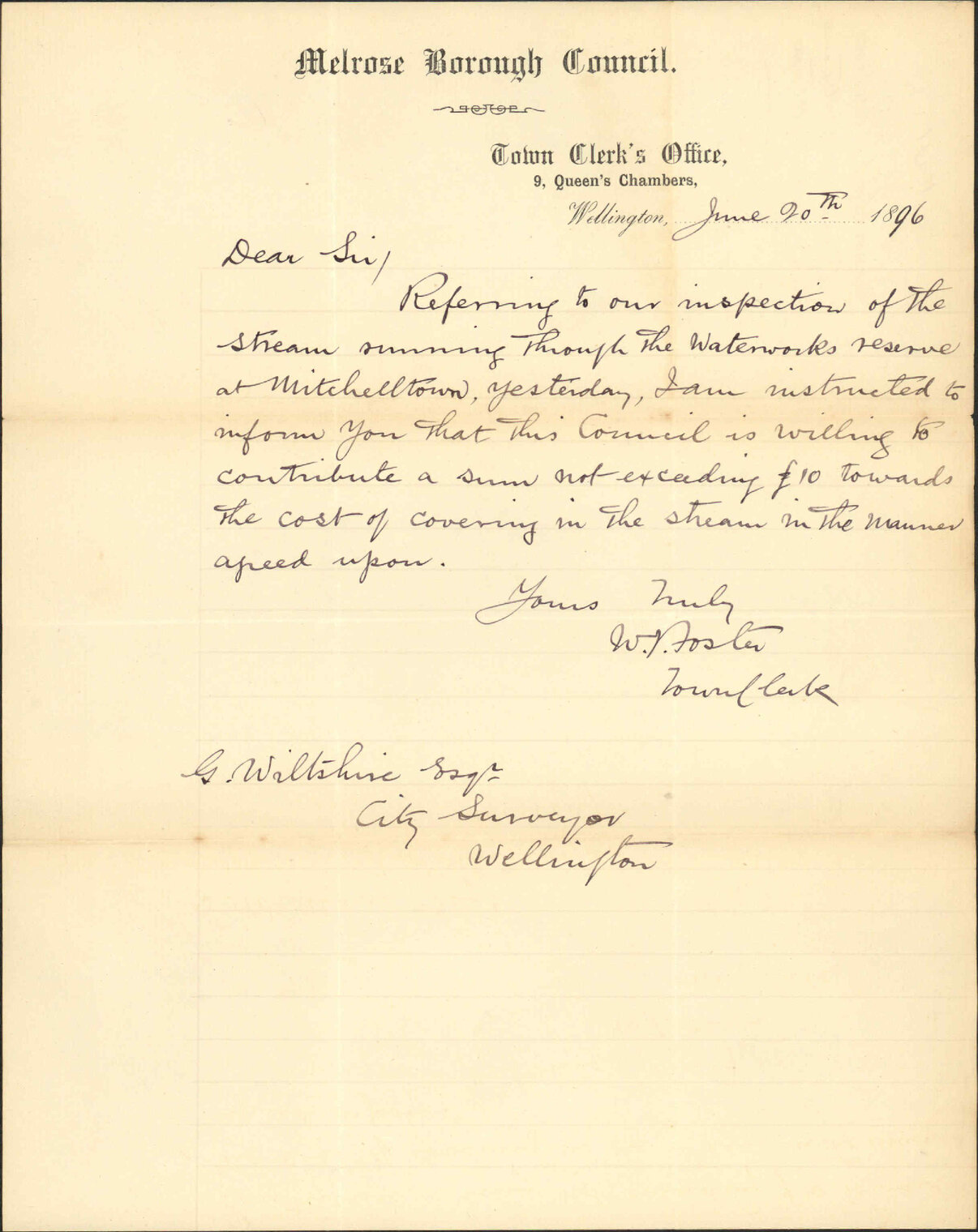 Covering in stream at Mitchelltown - Town Clerk, Melrose