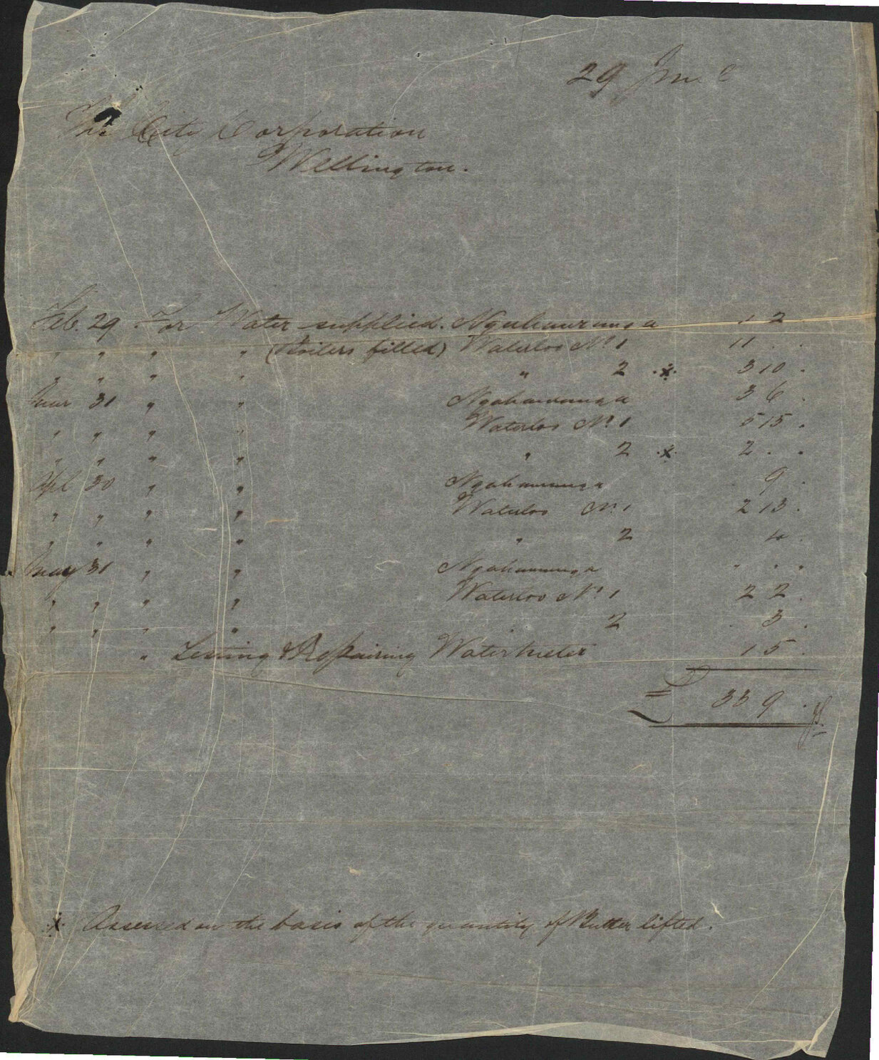 Their water account - Wellington Meat Export Company