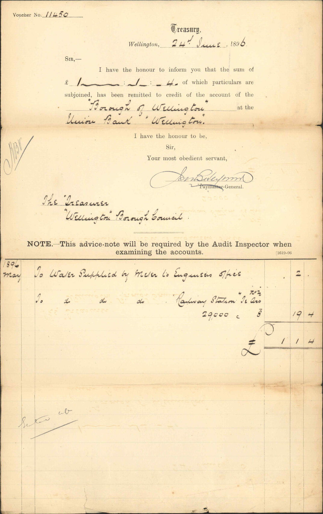 Advising payment of account - Treasury