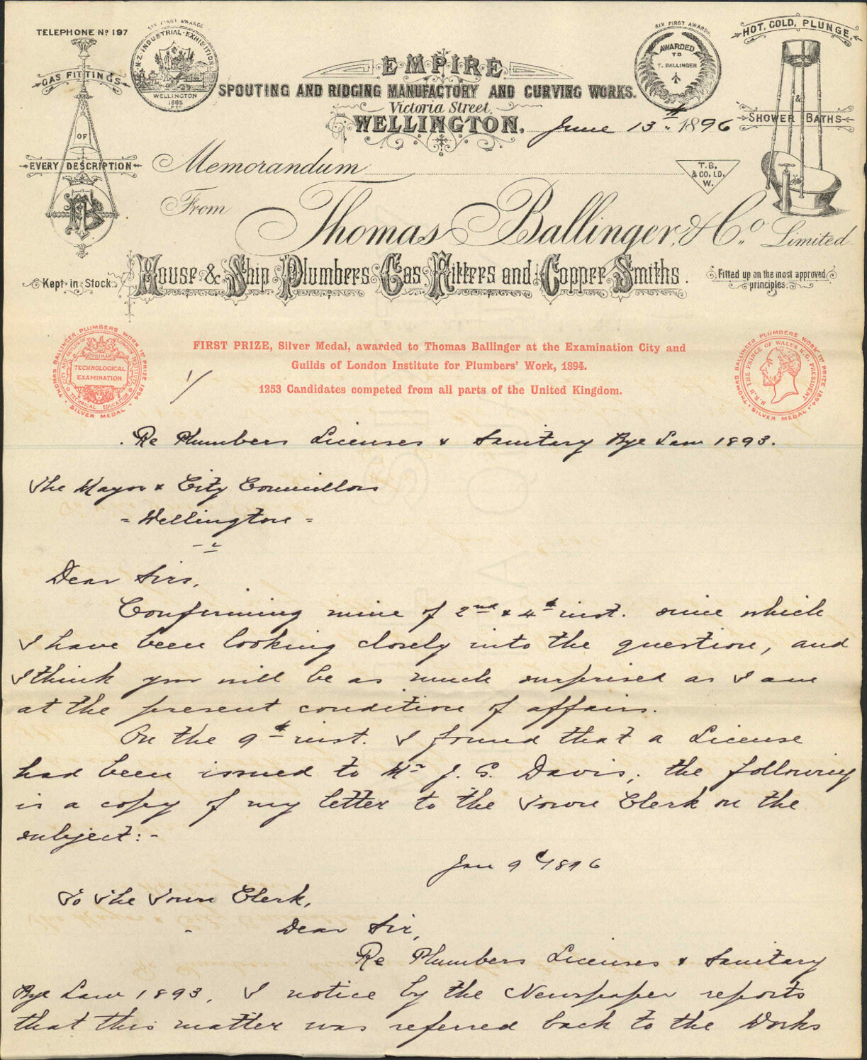 Plumber's licenses - Thomas Ballinger