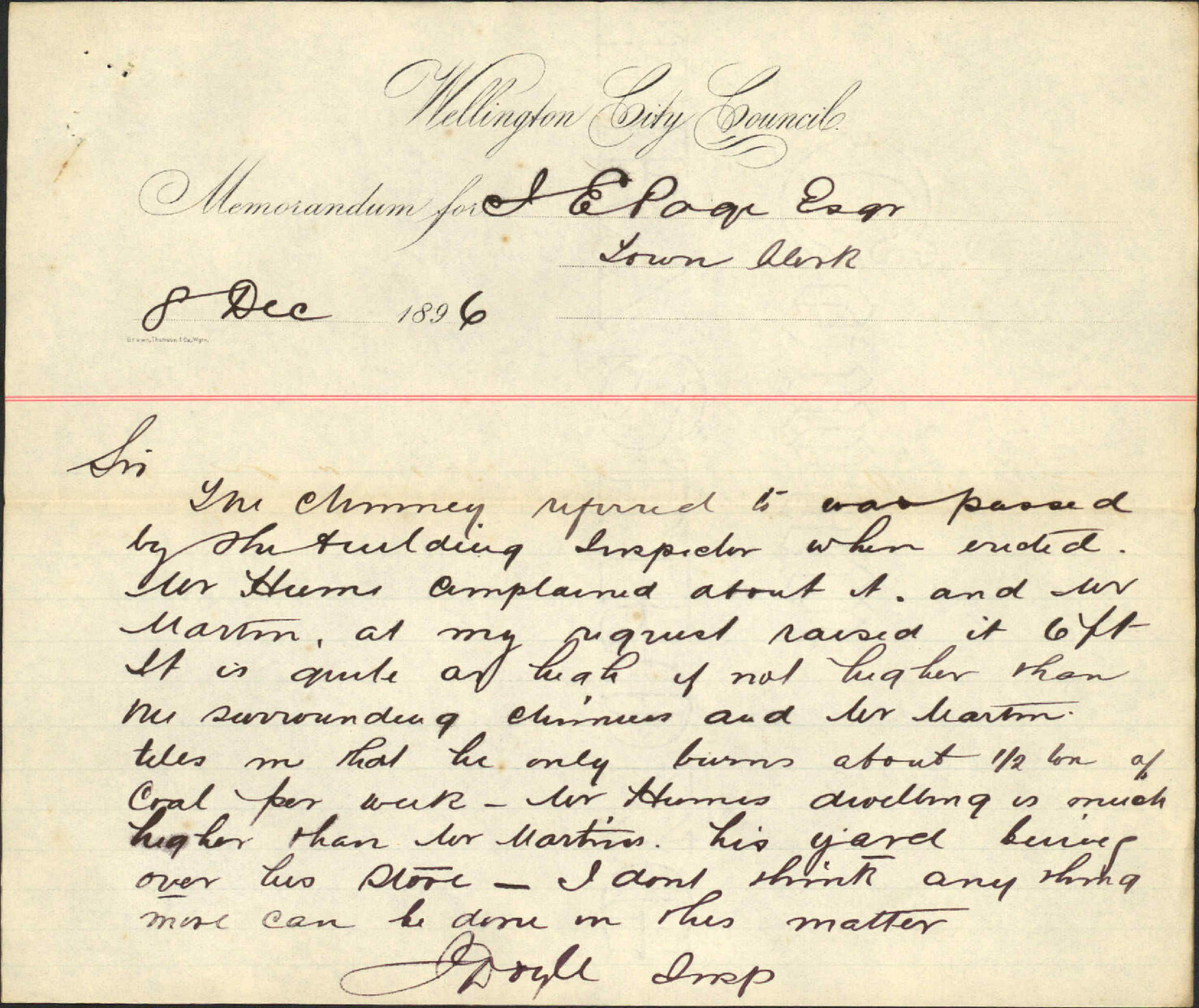 Complaint regarding smoke from Martin's chimney - Hume &amp; Son