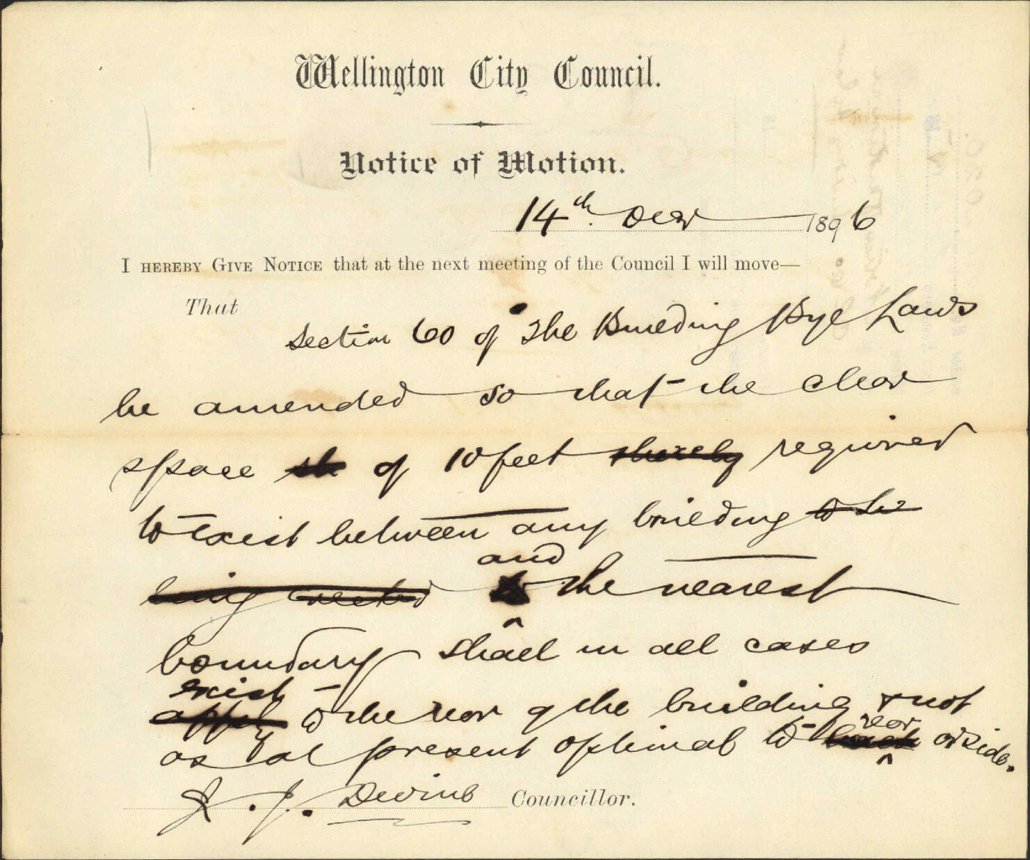 Notice of motion regarding clause 60, building bylaw - Councillor Devine
