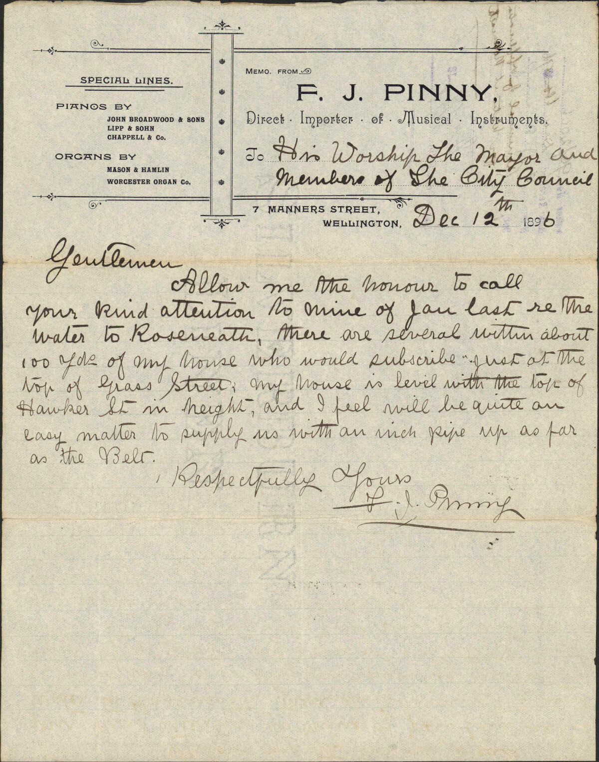 Removal of application for water at Roseneath - F J Pinny