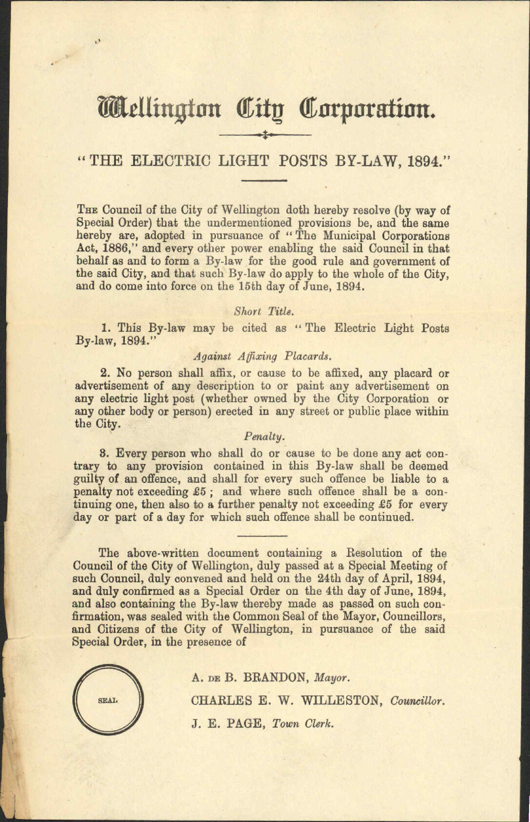 Complaint regarding advertising on electric light post (Arthur) - New Zealand Electrical Syndicate