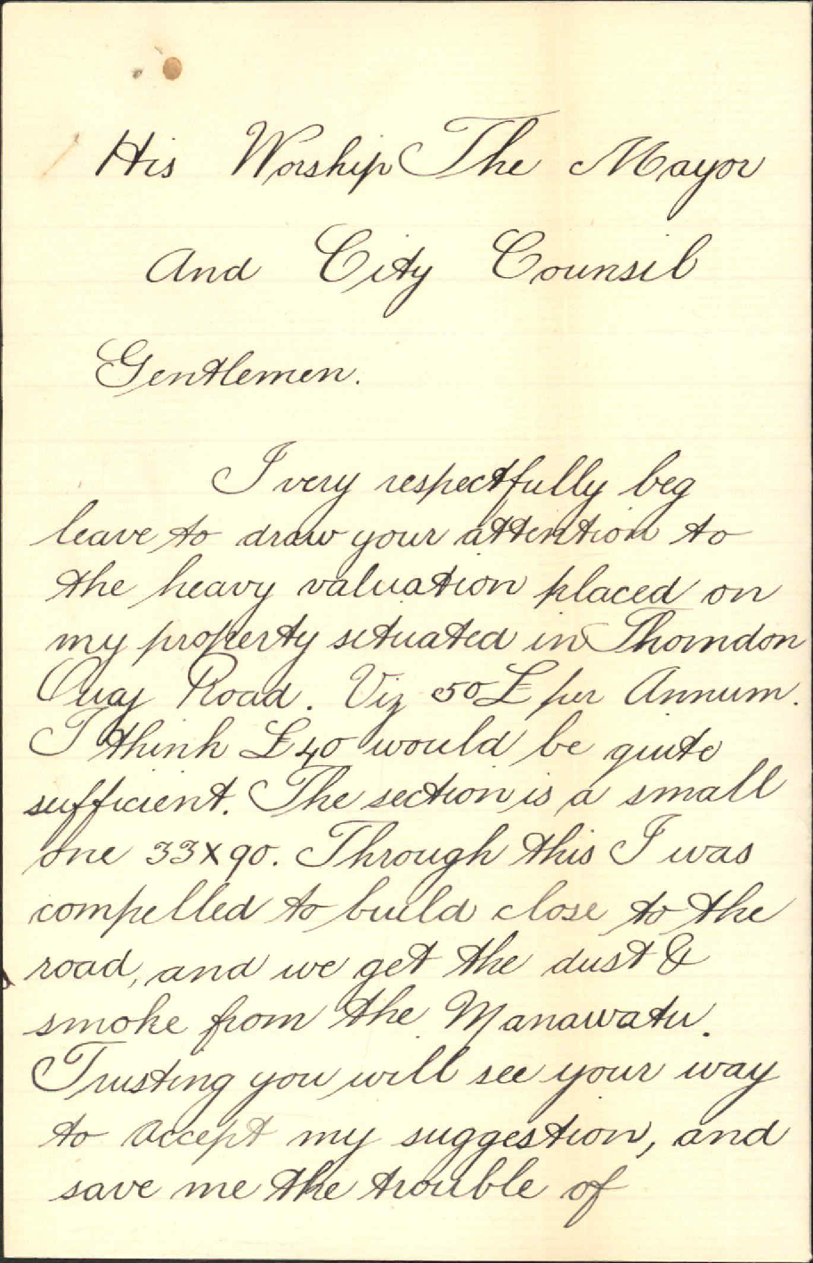 Alfred Patrick Re Valuation of his property in Thorndon Quay Road