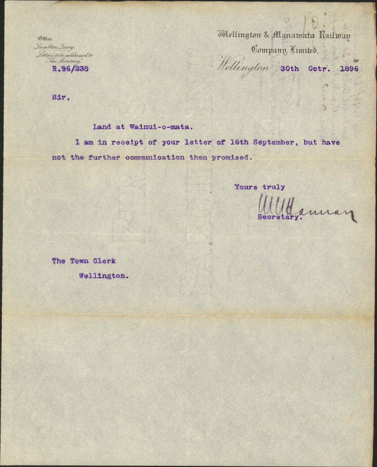 Land at Wainui-o-mata [Wainuiomata] - Wellington and Manawatu Railway Company