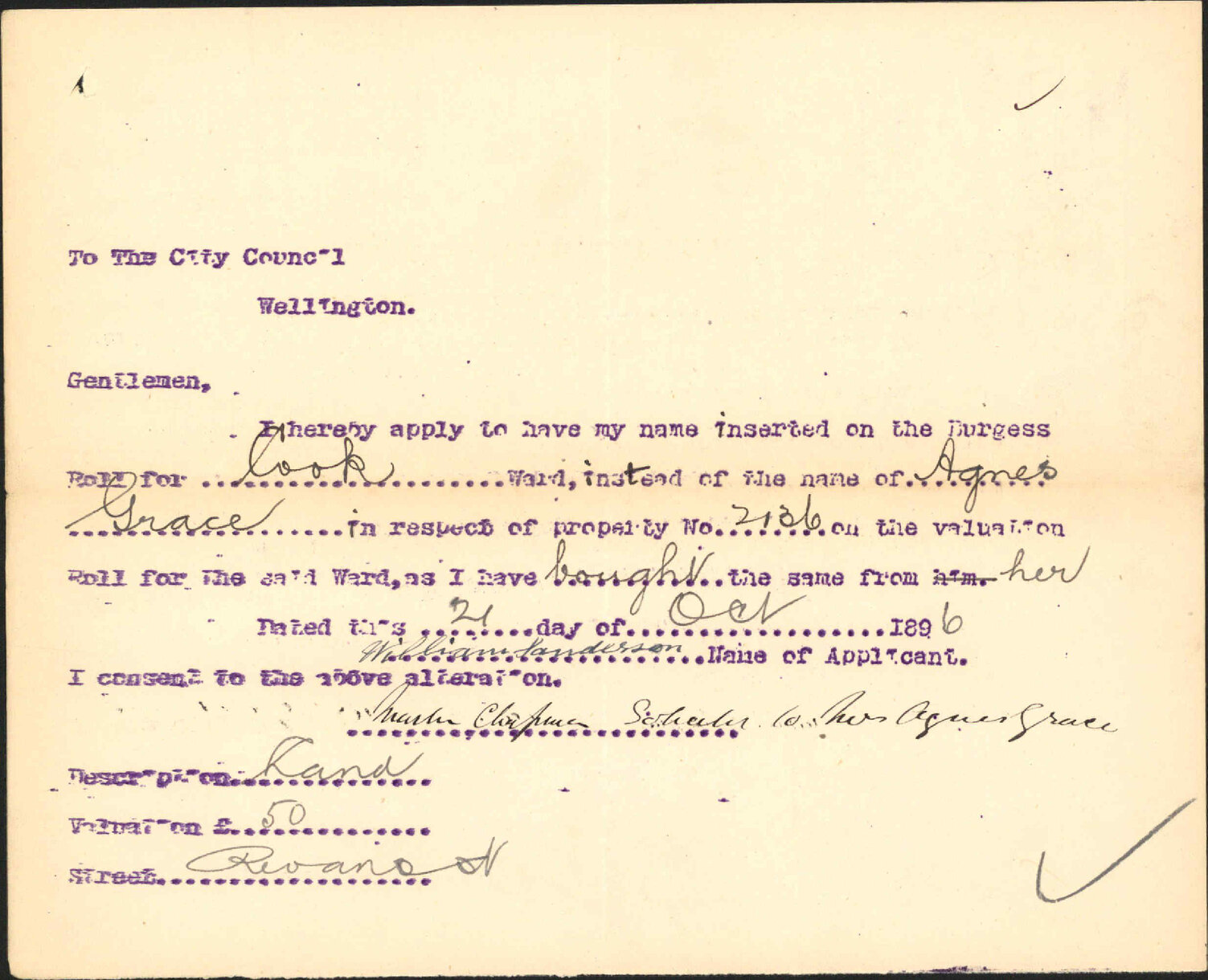 Asking alteration of Burgess Roll - W Sanderson