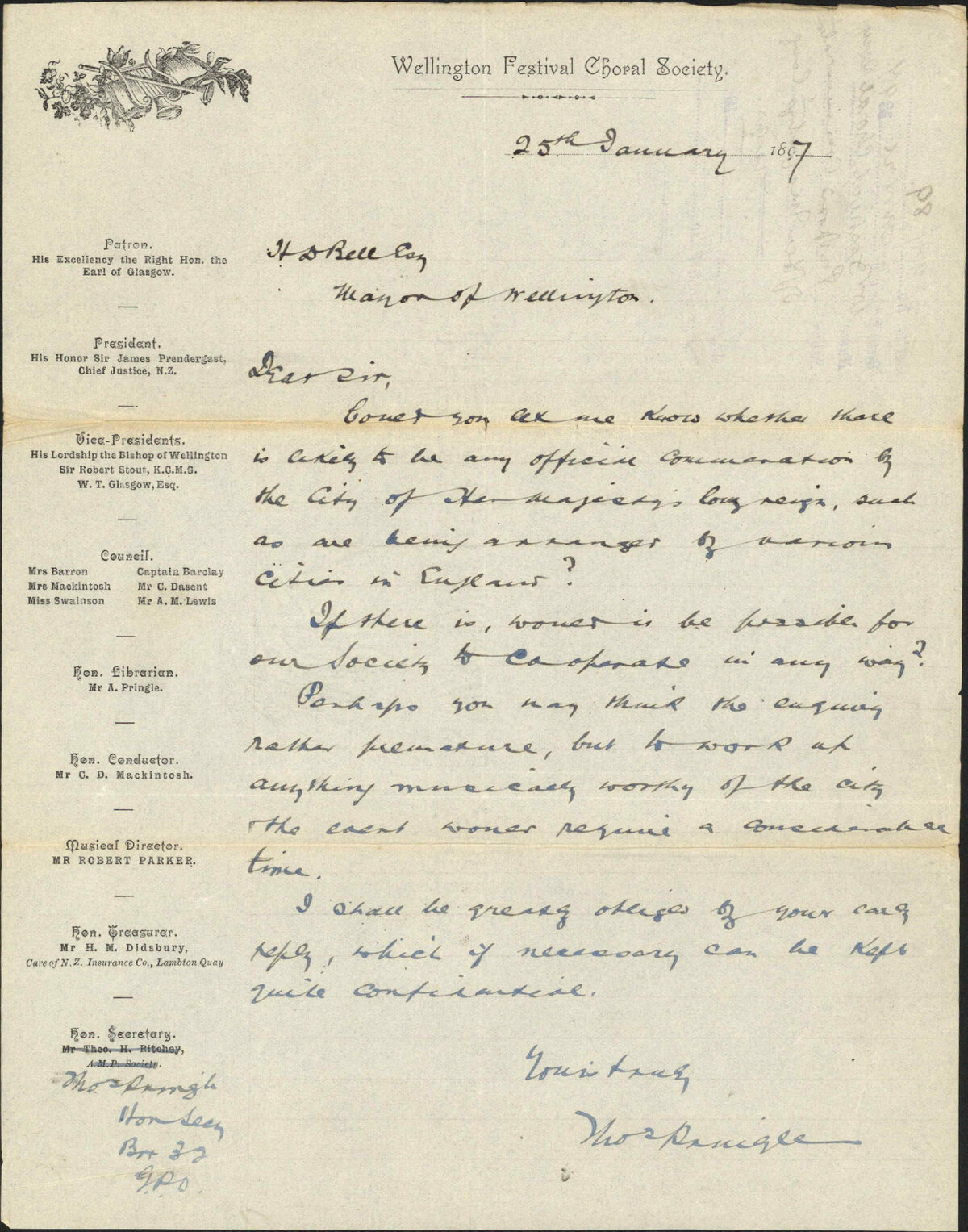 Wellington Festival Choral Society Re Proposed commemoration of Her Majesty's long reign