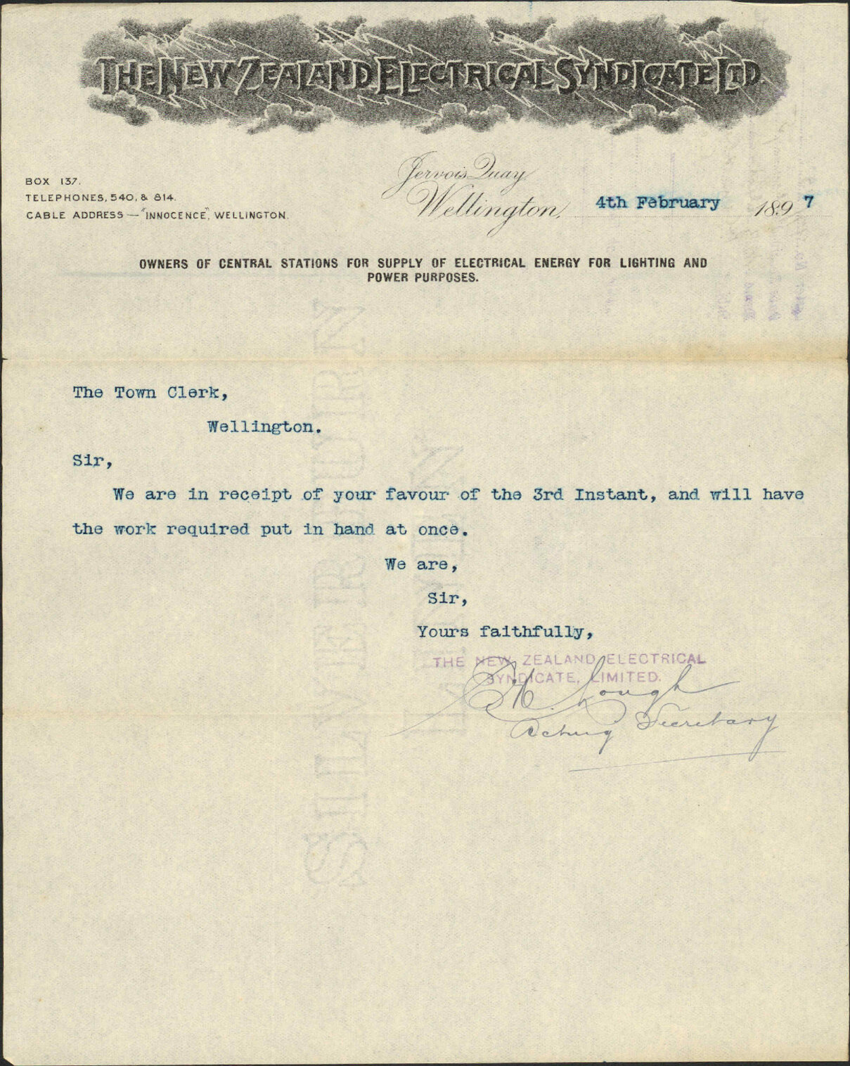 Plan showing lamps - New Zealand Electrical Syndicate