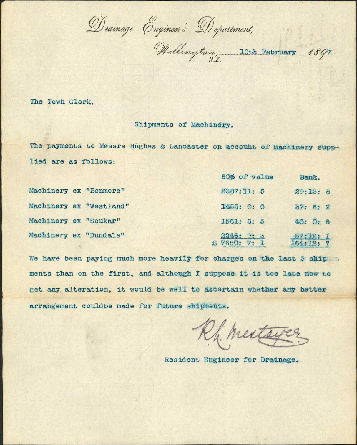 Payments for machinery from England - Drainage Engineer