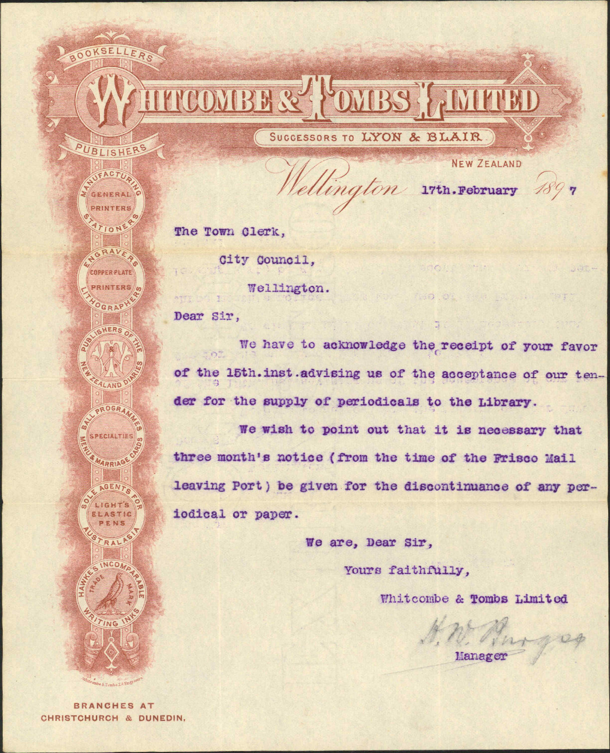 Contract for supply of periodicals - Whitcombe and Tombs