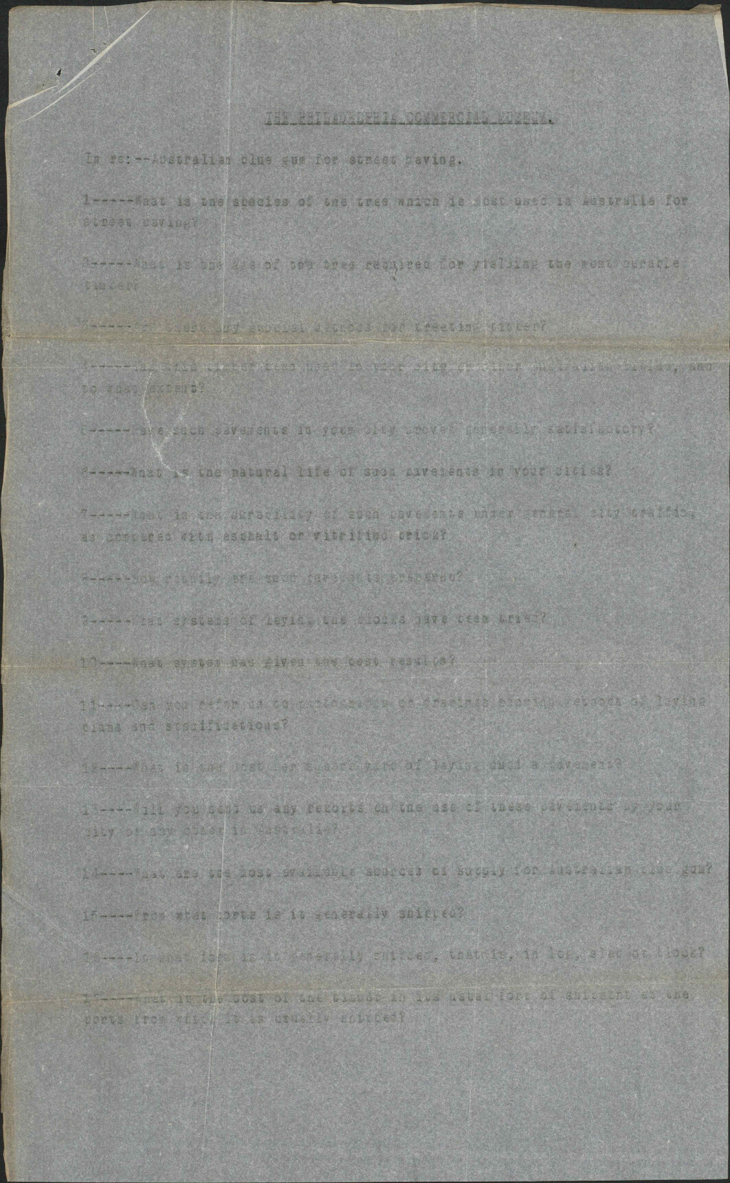 Enquiry regarding wood pavements - Philadelphia Museums Board