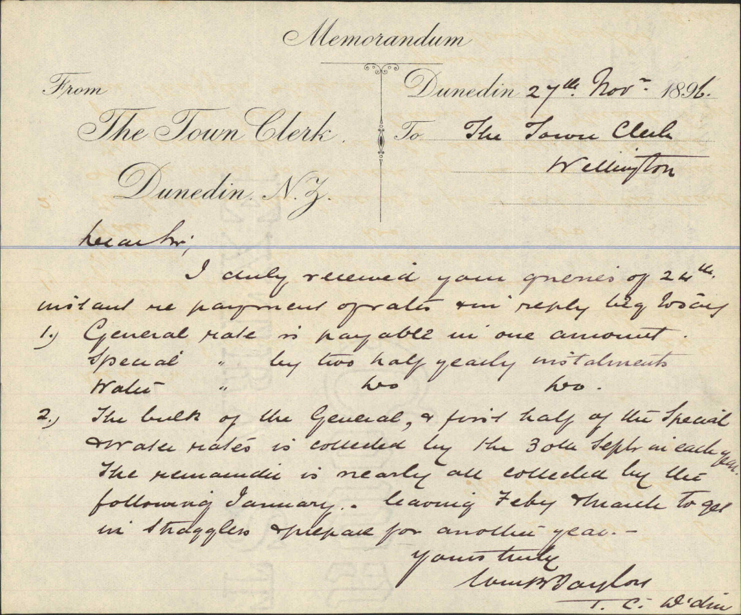 Collection of rates - Town Clerk, Dunedin