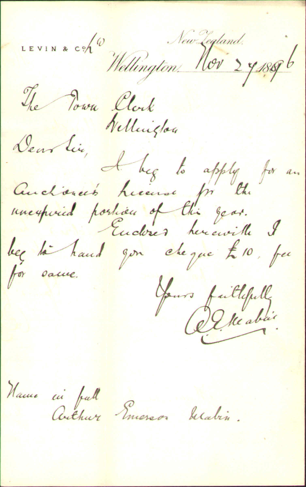 Application for auctioneers license - A E Malrin