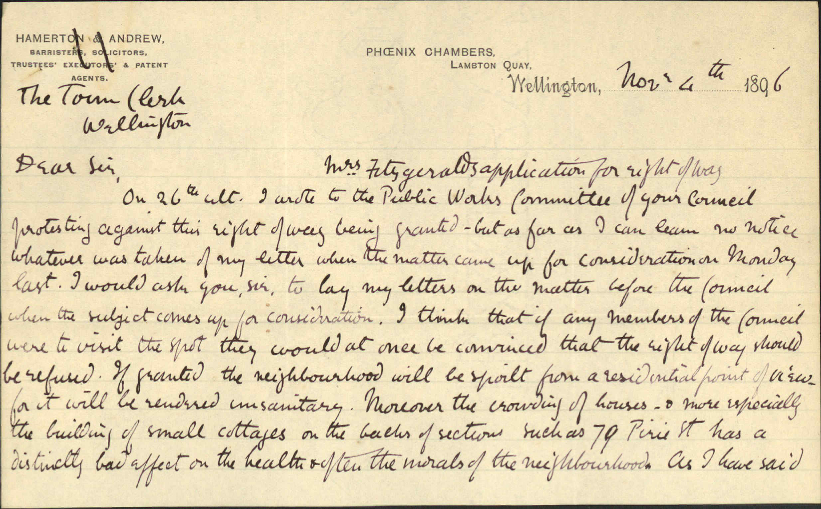 Objection to proposed right-of-way at Pirie Street (Fitzgerald) - Henry Hall