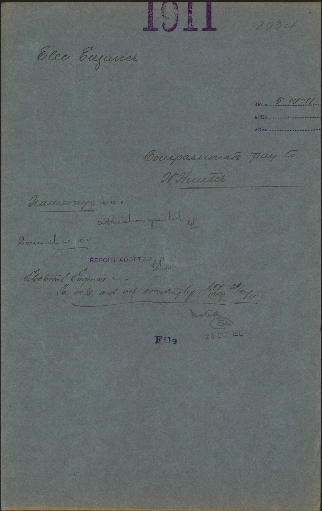 Compassionate pay to H Hunter - Electrical Engineer
